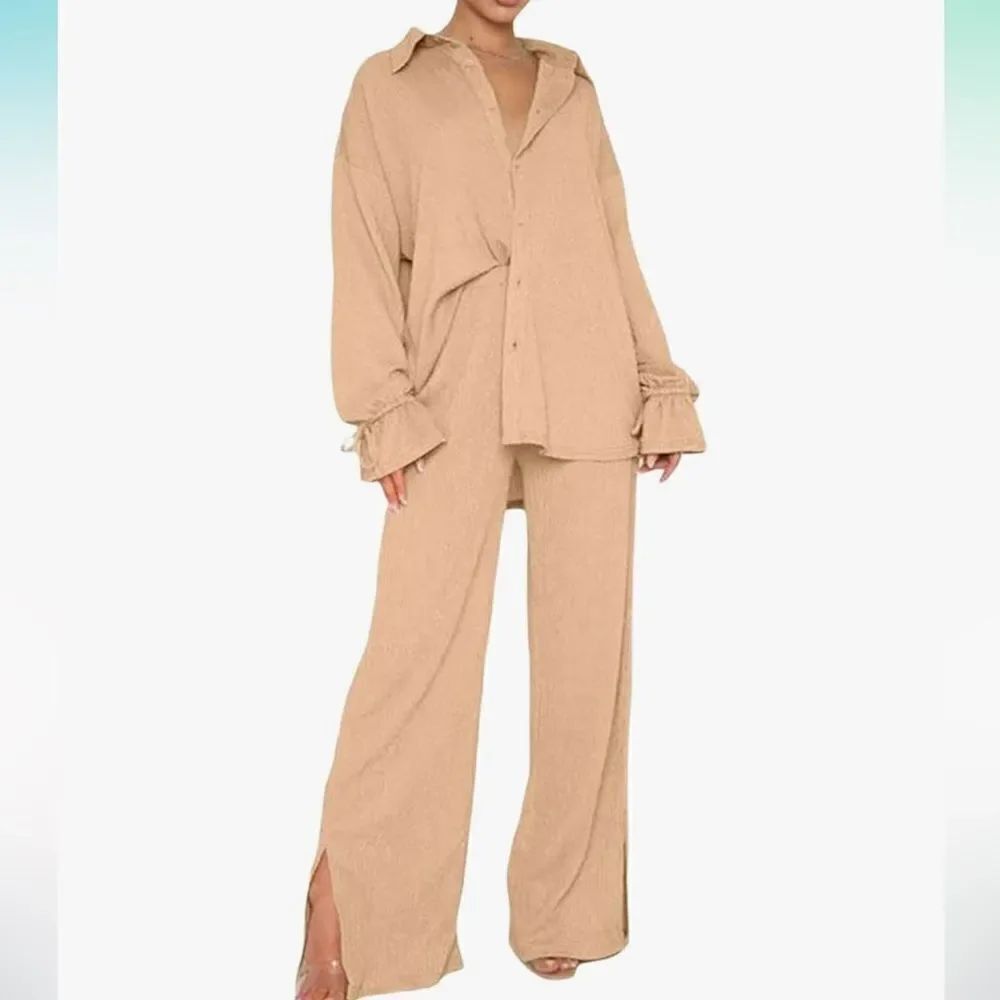 Women’s Beige Stretchy Pants Set(Size Small)